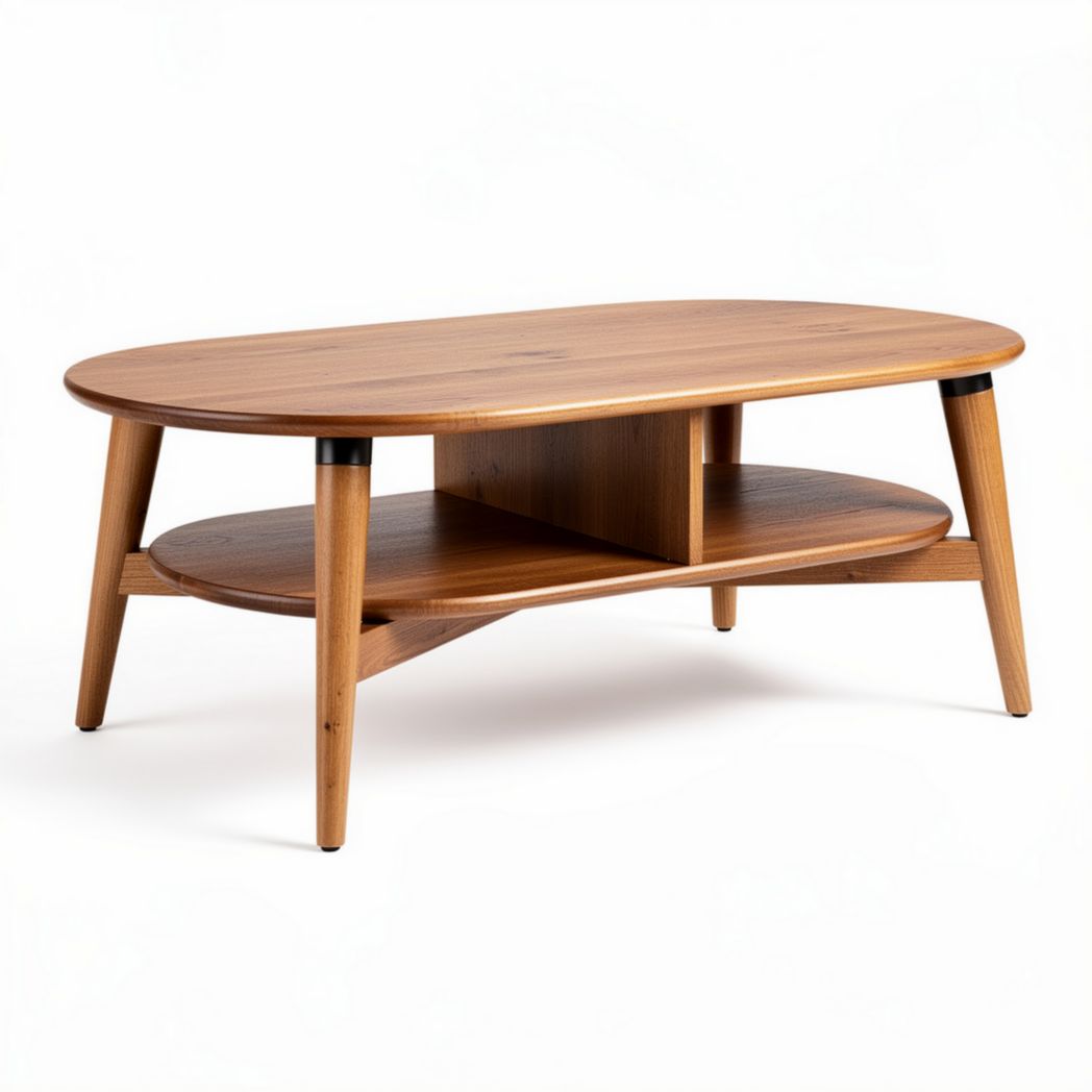 Bovenhoogte salontafel van hout met een houten planken onderstel 120 x 60 x 45cm