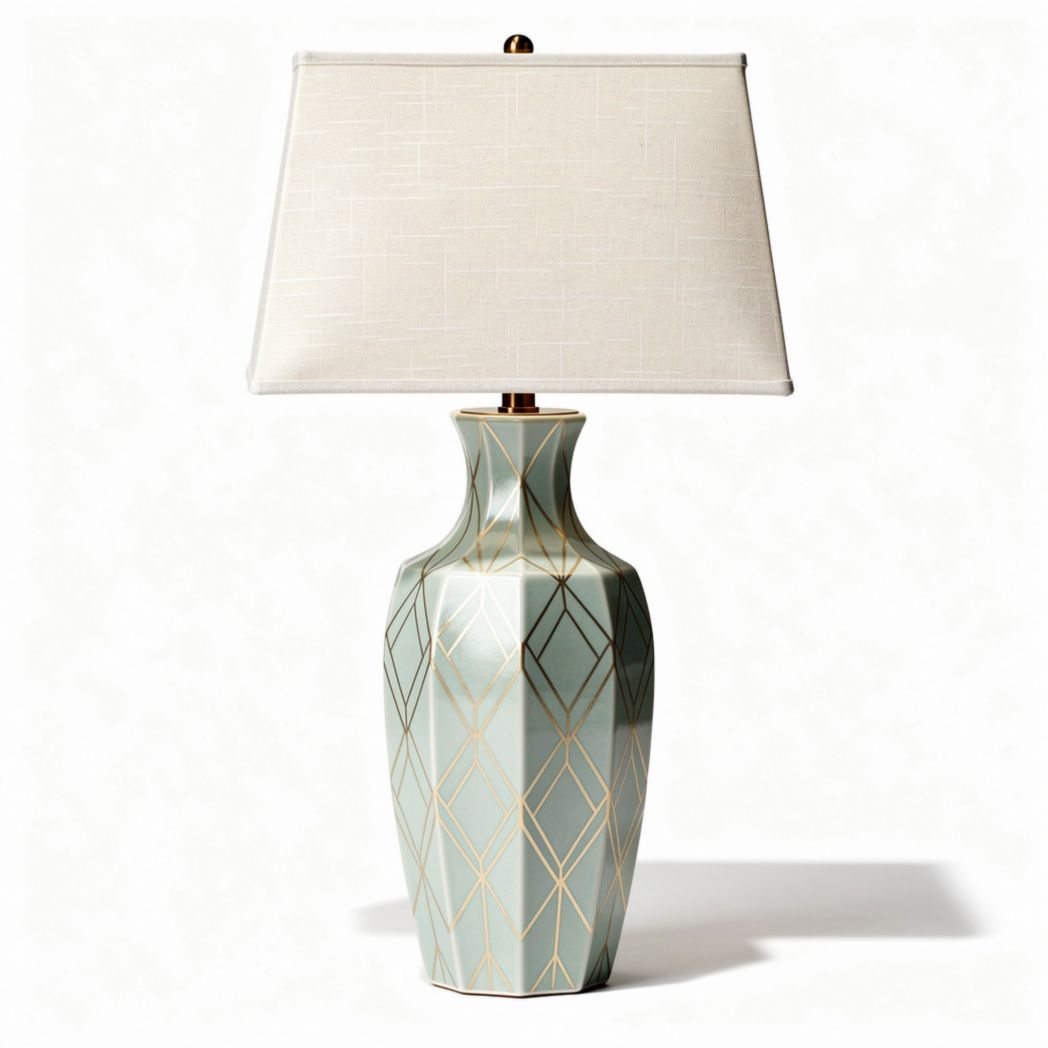 Tafellamp keramiek met geometrisch patroon 25 x 25 x 60cm mintgroen en beige