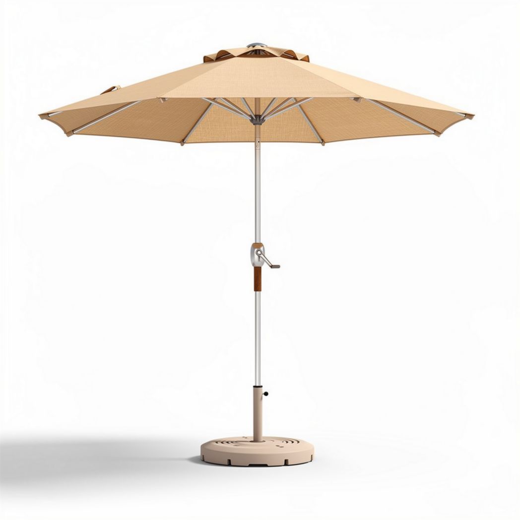 Parasol van 250 cm in beige met aluminium frame en voet voor buitengebruik