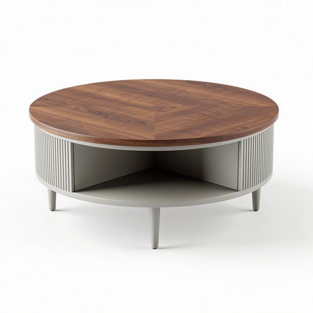 Houten salontafel met ronde bovenkant en open opbergruimte 80 x 80 x 35cm