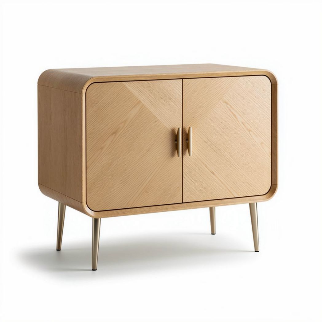 Houten kast met twee deuren en metalen poten 80 x 40 x 75cm