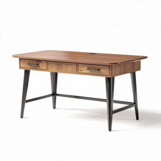 Houten bureau met 3 lades en metalen poten 140 x 70 x 75cm