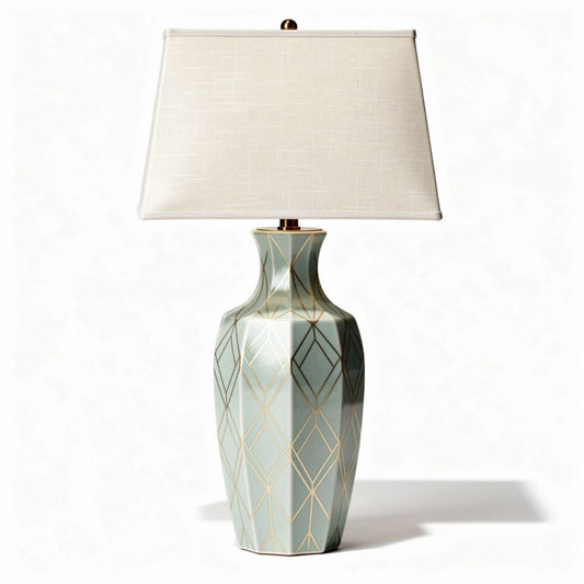 Tafellamp keramiek met geometrisch patroon 25 x 25 x 60cm mintgroen en beige