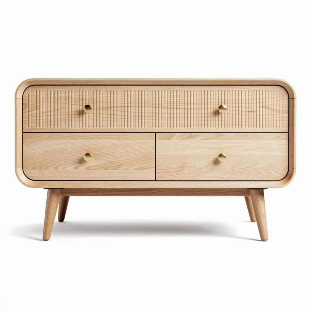 Houten kast met twee lades en structuur in natuurlijk eiken 120 x 40 x 60cm