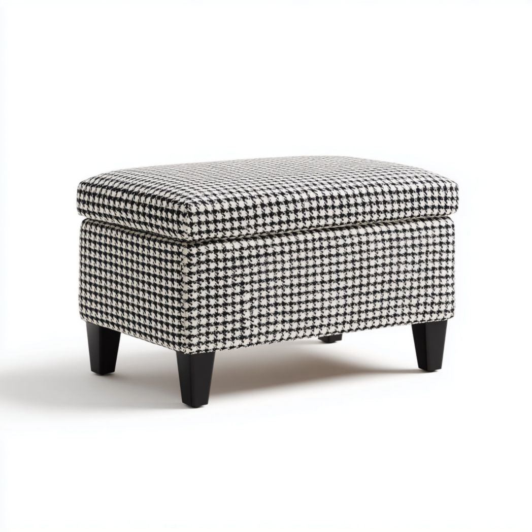 Hocker van grijs geweven stof met houten poten 80 x 60 x 40cm
