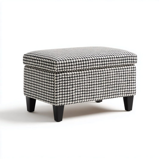 Hocker van grijs geweven stof met houten poten 80 x 60 x 40cm