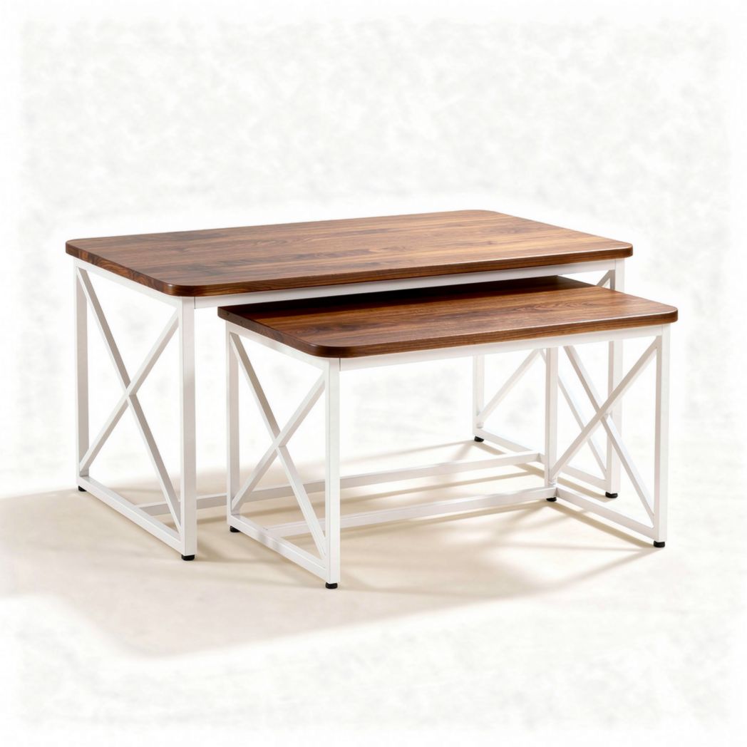 Salontafel set van acacia en metaal 120 x 60 x 75cm bruin en wit
